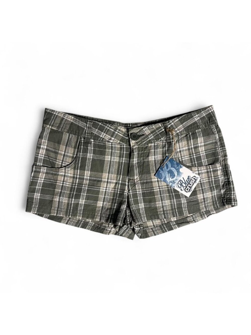 Y2K Bluecrush low rise green plaid mini shorts